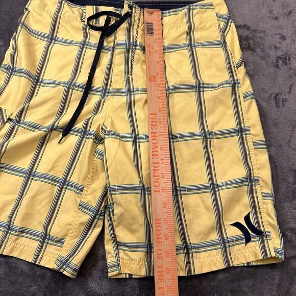 Hurley Swim‎ Trunks Mens 32 Yellow Black Check Bottoms Swimwear Surf Pool Beach - Picture 9 of 11